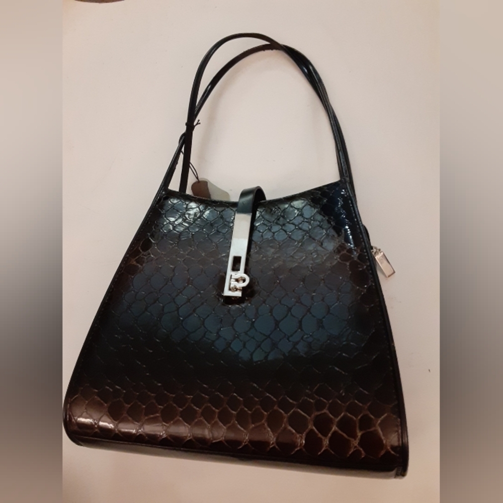 Fashionable hand bag. Shoulder bag. Vanni faux snake skin purse. (EBS)
